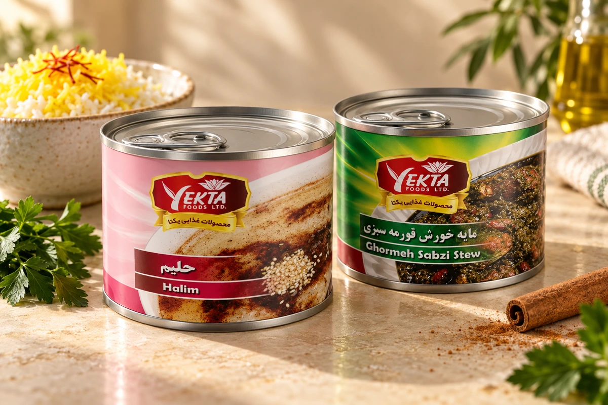 Yekta Halim and Ghormeh Sabzi Stew cans
